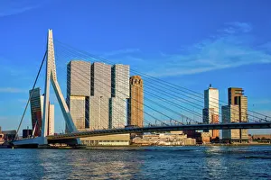 Cable: Rotterdam cityscape with Erasmus bridge over Nieuwe