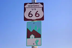 Seligman: Route 66 sign - road sign of historic Route 66 in Seligman