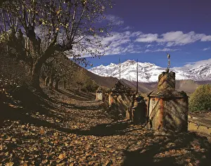 Isolation: Row of ancient Buddhist devotional objects or chortens