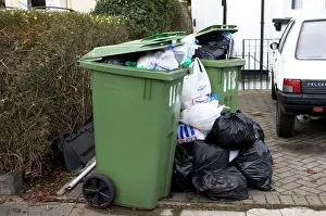 Dustbin: Rubbish overflowing council dustbins and rubbish