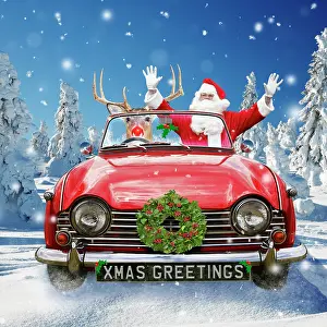 Rudolph: Rudolph Deer driving car with Father Christmas /