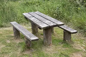Made: Rugged picnic table made of logs and timber planks