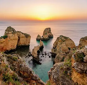 Algarve: Rugged rocky coast with cliffs of sandstone, rock