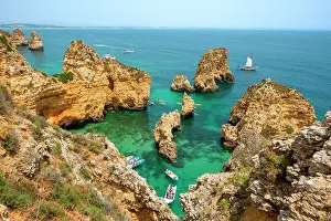 Algarve: Rugged rocky coast with cliffs of sandstone, rock