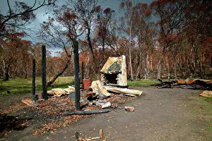 Bushfire: Ruins of Buckwong Hut near Mount Murphy.after bushfire