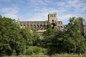 Borders: Ruins of Jedburg Augustinian Abbey against blue
