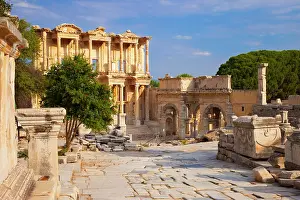 Library: Ruins of the Library of Celsus in ancient