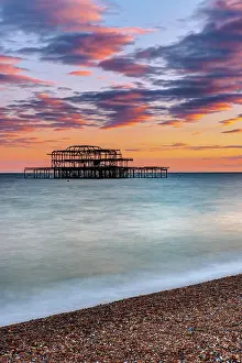 Pier: The ruins of the old West Pier in Brighton, Engl