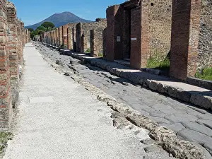 Naples: Ruins, street, ancient city, Vesuvius behind, Pompeii