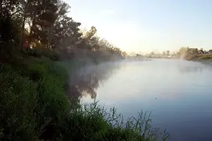 Ural: Russia - morning mist at a sunrise on a river Sakmara