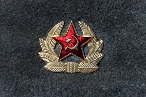 Soviet: Russian Red Army badge on the hat, Lviv