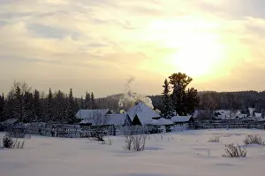Midwinter: Russian village at midwinter sunset