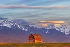 Barn: Rustic old barn in evening light with Mission Mountains