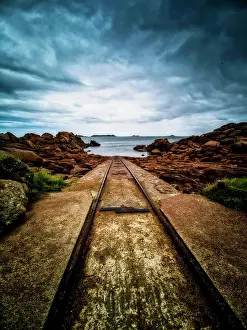 Lifeboat: Rusty tracks into the sea, lifeboat station, fishing