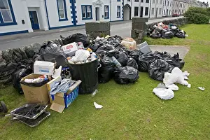 Islay: Sacks of rubbish outside White Hart Hotel Port Ellen