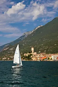 Garda: Sailboat on Lake Garda near the town of