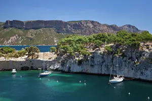 Moored: Sailboats moored in one of the Calanques
