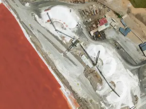 Industry: Saline pond and salt heaps at the salt works of Walvis Bay Salt