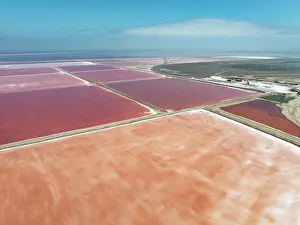 Industry: Saline ponds and salt heaps at the salt works of Walvis Bay Salt