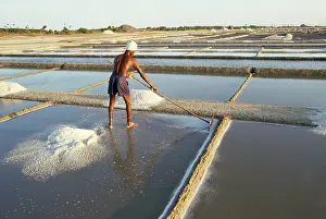 Saltpans: Saltpans - male raking salt