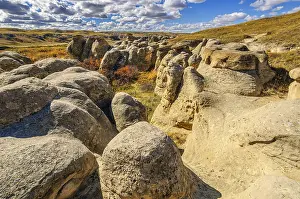 Sandstone: Sandstone hoodoos sculpted by water and wind erosion in Writing-On-Stone Provincial Park Alberta