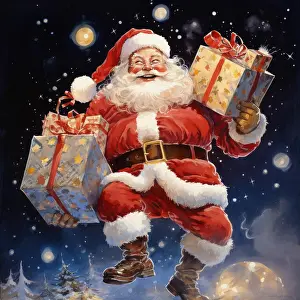 Generated: Santa Claus with gifts in his hands on a winter