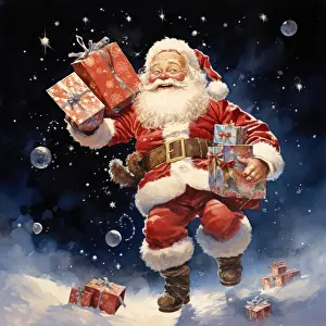 Generated: Santa Claus with gifts in his hands on a winter