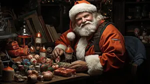 Working: Santa claus working in his workshop. generative