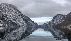 Bavarian: Scenery around a lake named Koenigssee located in the Berchtesgadener Land in Bavaria Germany at winter time