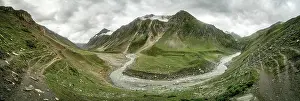 Panorama: Scenic panorama of stream in Kashmir mountains in