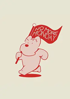 Protest: Scottie Dog carrying red flag with No More Monday slogan