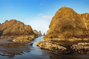 Stack: Sea stacks on the Pacific coast on Bandon Beach