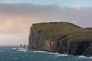 Stacks: Sea stacks Risin og Kellingin in the evening light