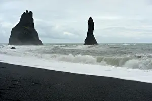 Seastack: Seastacks near the black lava sand shore with a