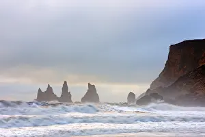 Foam: Seastacks of Reynisdrangar near Vik, Iceland, I
