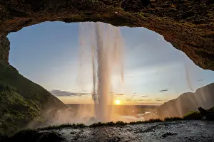 Spectacle: Seljalandsfoss waterfall at sunset, South Iceland, I