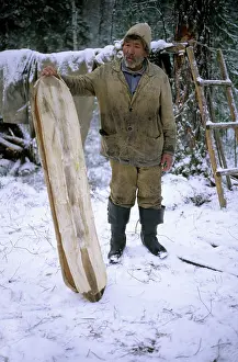 Skier: Selkup Man (North Siberia minority) shows his wooden