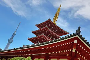 Paul Brown: Senso-Ji five storey Pagoda and Tokyo Skytree, Senso-Ji Temple, Asakusa, Tokyo, Japan