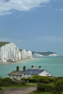 Sussex: Seven Sisters Chalk Cliffs, and coastguard cottages