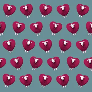 070219: Sheep, Ewe, red heart shaped wool, valentine, kiss, pattern