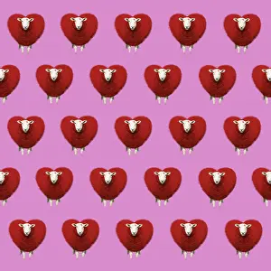 070219: Sheep, Ewe, red heart shaped wool, valentine, kiss, pattern