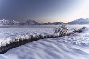 Alpine Upland: Shortly after sunset, twilight at Lake Hopfensee in the