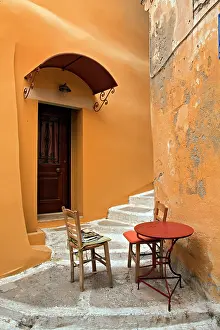 Cafe: Sidewalk table setting, Chania, Crete, Greece