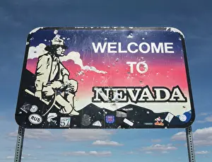 Gateway: Sign-board at the Nevada State Route 374 which