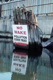 Queens: Sign Damaged by Pollution on Newtown Creek, NYC