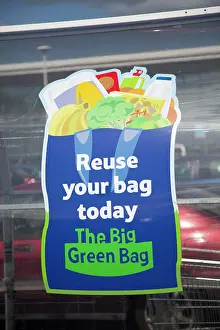 Shopping: Sign encouraging use of reusable bags Tesco