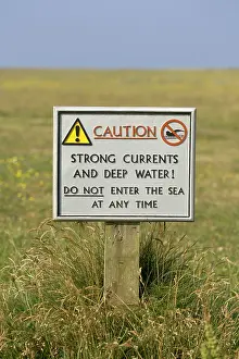 Offshore: Sign - National Trust sign warning of swimming