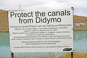 Waterways: Sign - notice on canal near Twizel warning anglers