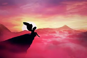 Soldier: Silhouette of a lonely fallen angel with long wings