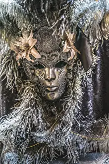 Mask: Silver Venetian mask feathers, Venice, Italy. Used